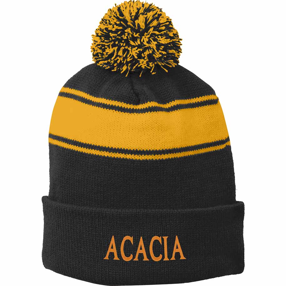 Acacia Striped Pom Pom Beanie