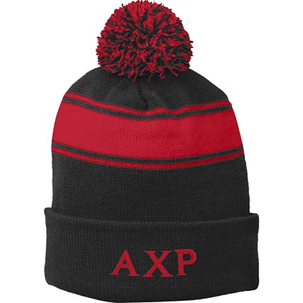 Alpha Chi Rho Striped Pom Pom Beanie