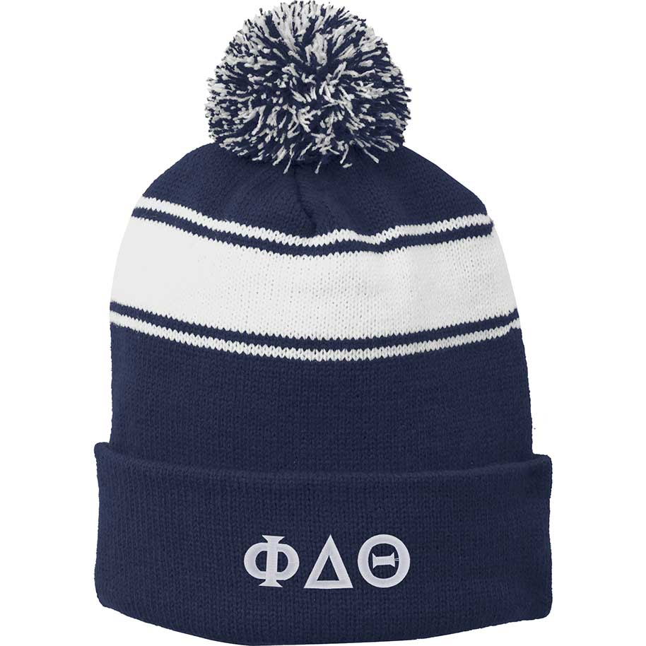 Phi Delta Theta Striped Pom Pom Beanie