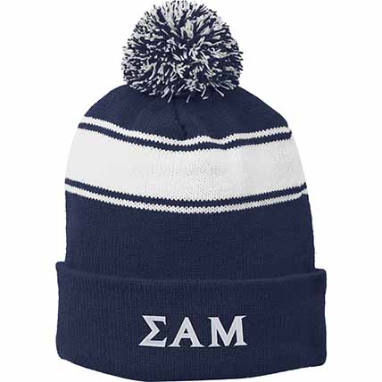 Sigma Alpha Mu Striped Pom Pom Beanie