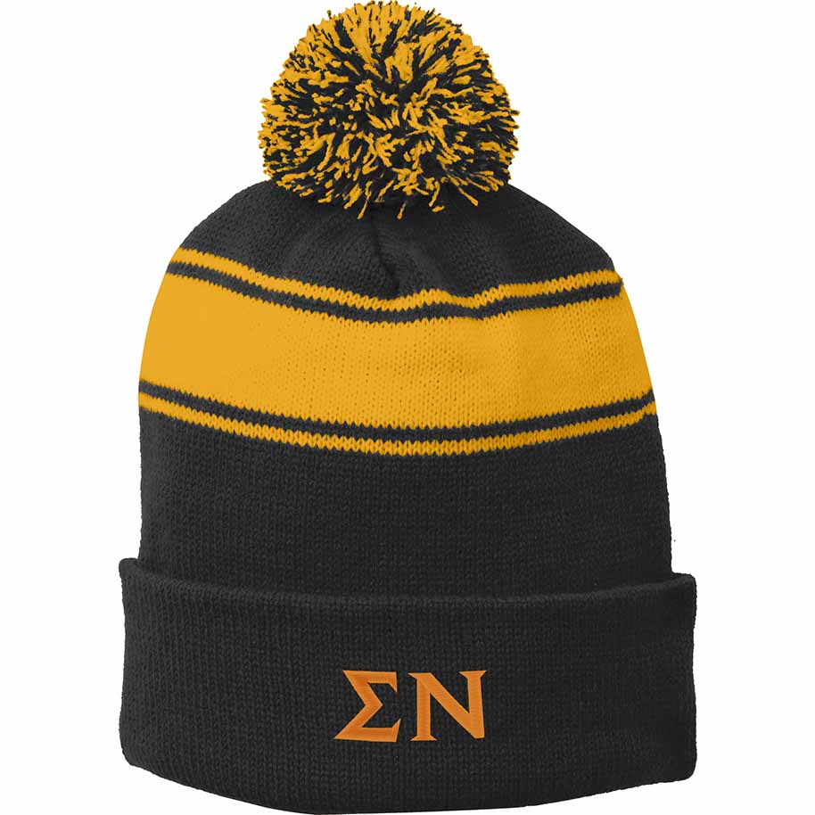 Sigma Nu Striped Pom Pom Beanie