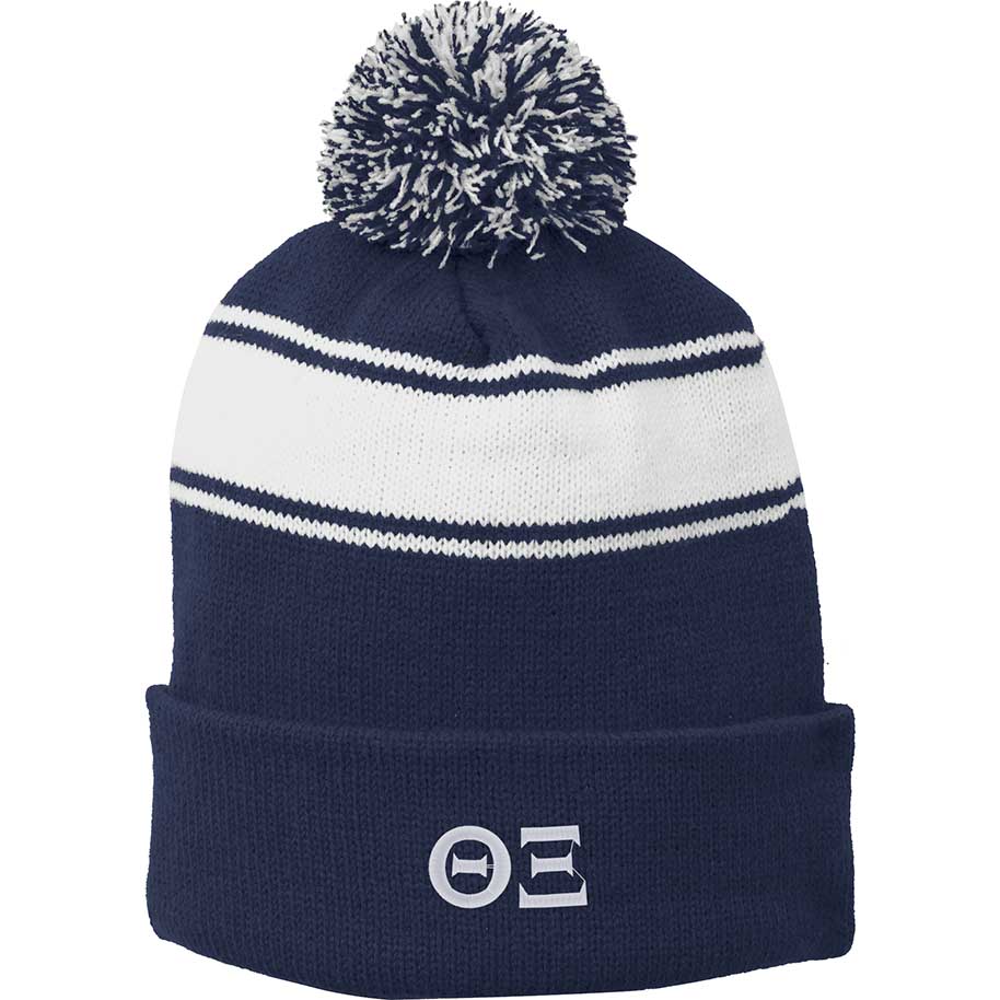 Theta Xi Striped Pom Pom Beanie